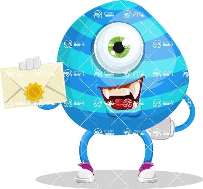 One Eyed Monster Cartoon Character - One Eyed Monster Cartoon Character with Mail